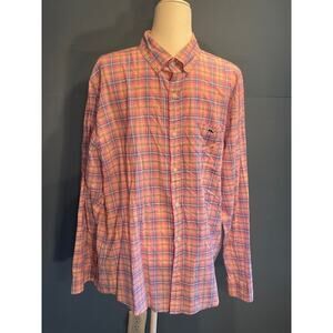 Vineyard Vines Size L Slim Fit Tucker Long Sleeve Blue & Pink Plaid Cotton Shirt